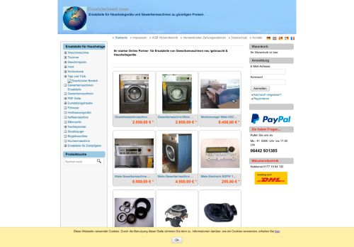 Screenshot: ersatzteilwelt.com - Ersatzteile für Haushaltsgeräte und Gewerbegeräte