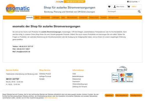 Screenshot: esomatic.de - Solaranlagen für Reisemobile und Boot