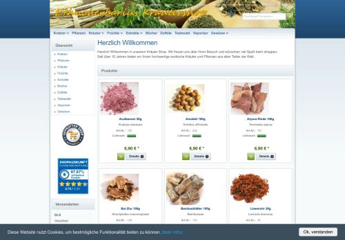 Screenshot Kräuter Onlineshop - ethnoherbarius.de