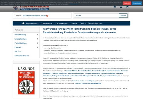 Screenshot Feuerwehrshop - Ihr Onlineshop für Feuerwehrbedarf
