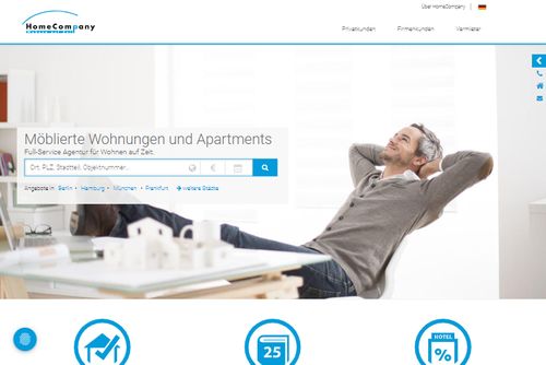 Screenshot: homecompany.de - Die Experten für Wohnen auf Zeit