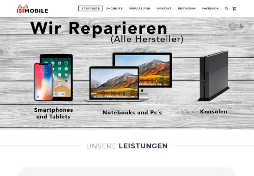 Screenshot ISIMOBILE.DE iPhone & Konsolen Reparatur