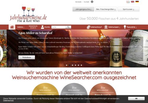 Screenshot Jahrhundertweine.de - Jahrgangsweine und alte Wein