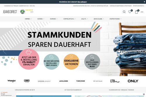 Screenshot Jeans Direct. Markenjeans und Trends