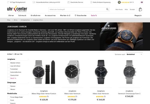 Screenshot: Junghans Center Uhren-Shop