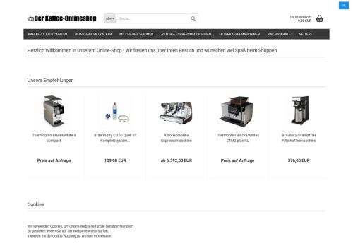 Screenshot Kaffee-Onlineshop