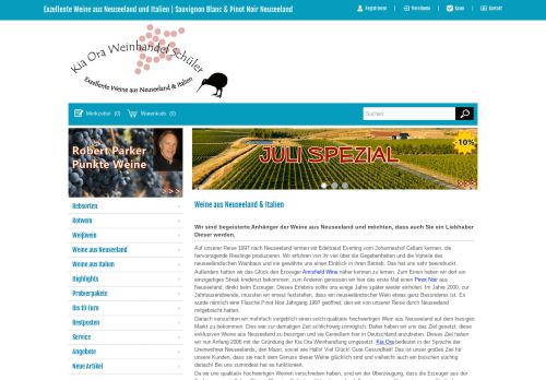 Screenshot Wein Neuseeland & Italien - Kia Ora Weinhandel