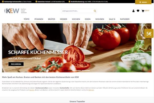 Screenshot: Kochen Essen Wohnen - Der Onlineshop