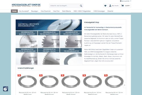 Screenshot Kreissägeblatt Shop - Online Shop für Sägeblätter
