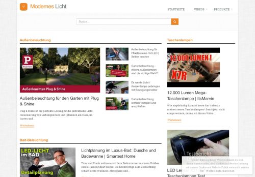 Screenshot Modernes-Licht.de - Leuchten rund um Haus und Garten