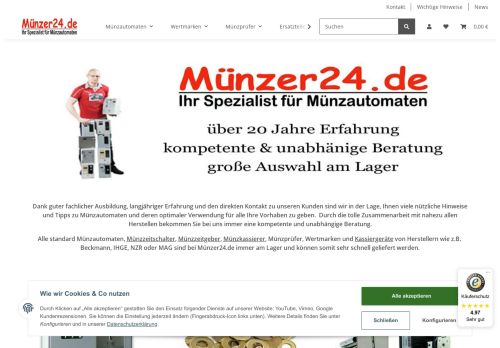 Screenshot: Münzer24.de - Spezialist für Münzautomaten