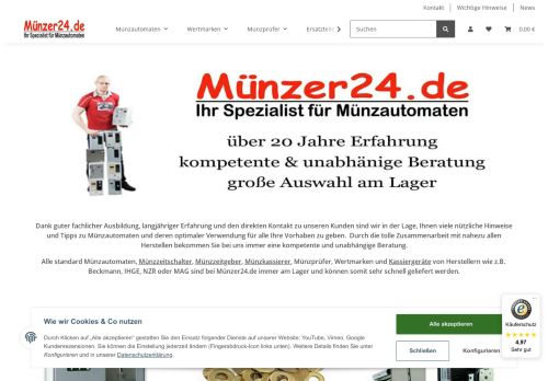 Screenshot Münzer24.de - Spezialist für Münzautomaten