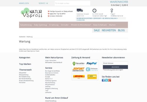 Screenshot Naturspross.de Bio-Babykleidung und Accessoires