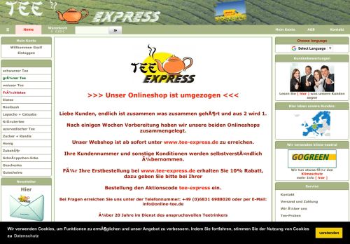 Screenshot online-tee.de | Tee-Express