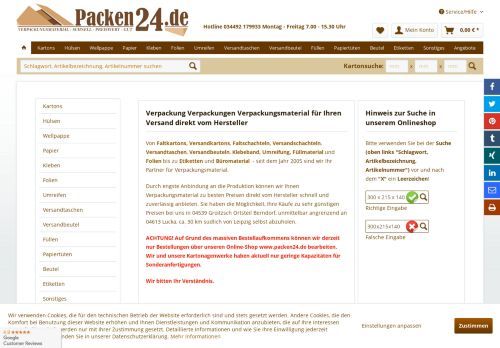 Screenshot: Packen24 - Ihr Partner für Verpackung und Versand - schnell und zuverlässig