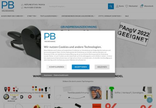 Screenshot: PB-Onlinehandel.de - Alles für Ihre Preisauszeichnung