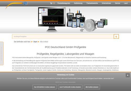 Screenshot: PCE Deutschland GmbH - Messtechnik im Online-Handel