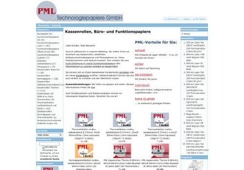 Screenshot: PML-Papiere.de -  Kassenrollen für Apotheken, Gastronomie