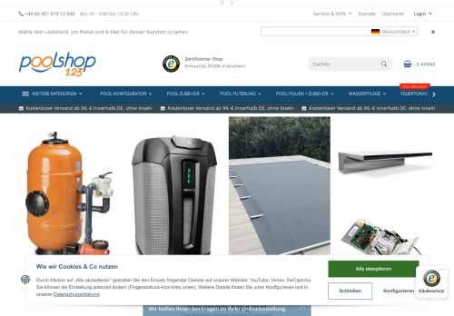 Screenshot poolshop123.de - Shop für Pool, Schwimmbecken, Sauna und Zubehör