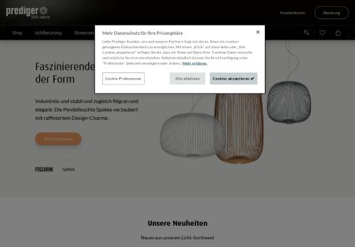 Screenshot: Prediger Lichtberater - Design Leuchten und Lampen