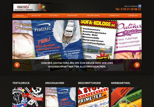 Screenshot Primetex - Der Shirt und Textil Shop