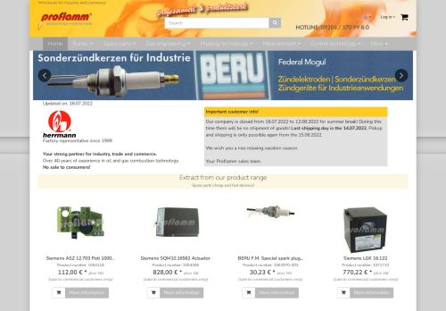 Screenshot Proflamm Heiztechnik e.K. - Heizungs-Ersatzteil-Katalog