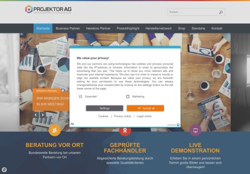 Screenshot Projektor AG Präsentationstechnik und Zubehör