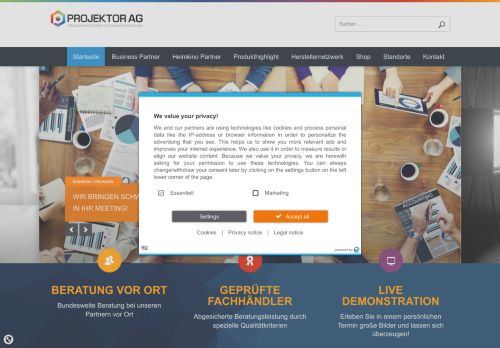 Screenshot Projektor AG Präsentationstechnik und Zubehör