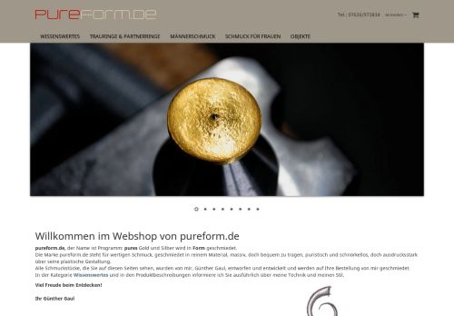 Screenshot pureform.de - Schmuck, Trauringe, Accessoires