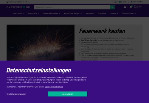 Screenshot: pyroweb.de | Onlineshop für Feuerwerk und Pyrotech
