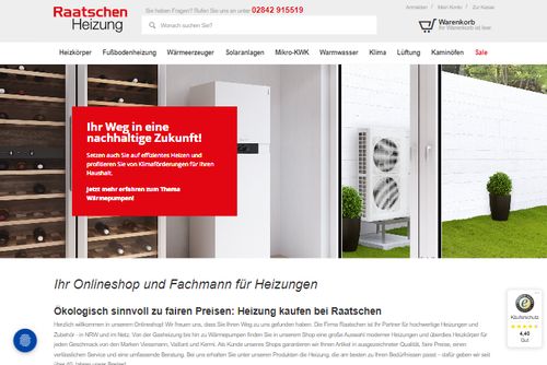 Screenshot raatschen-shop.de - Fachhandel für Heizung. Viessmann, Vaillant, Solar