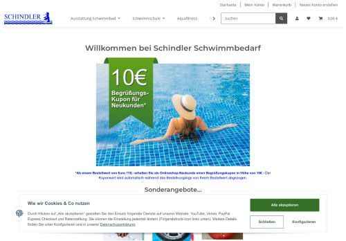 Screenshot schindler-shop.de - Schwimmbad Sauna Wellness