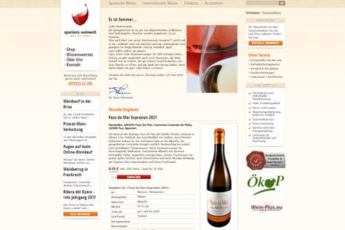 Screenshot: Spaniens Weinwelt - Spanische Weine und Feinkostartikel