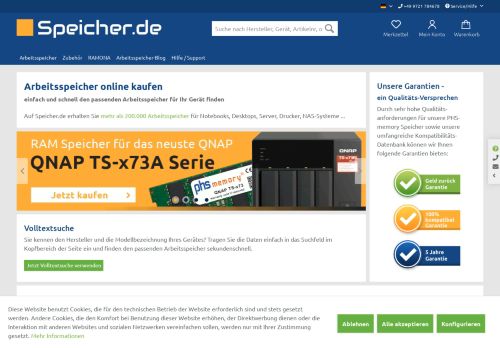 Screenshot speicher.de - Wir haben den passenden Speicher