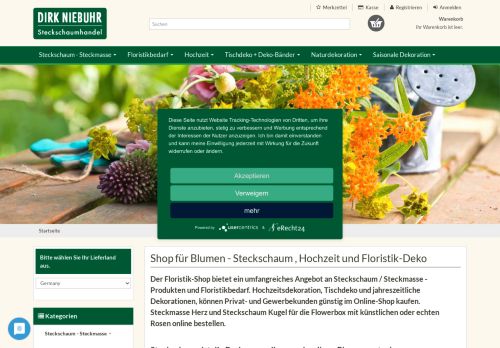 Screenshot Floristikbedarf - Hochzeitsdeko bei steckschaum-produkte.de