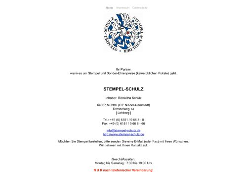 Screenshot stempel-schulz.de - ### Seit 1850 Tradition ###