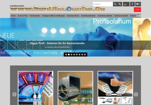 Screenshot SunDiscounter Onlineshop für Solarien