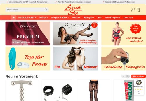 Screenshot Sweet-Sin Ihr Erotik-Dessous Versand