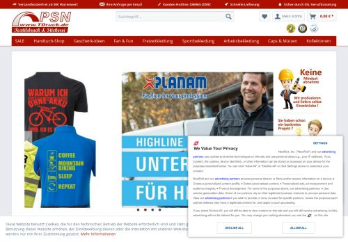 Screenshot TDruck.de - Textildruck & Stickerei