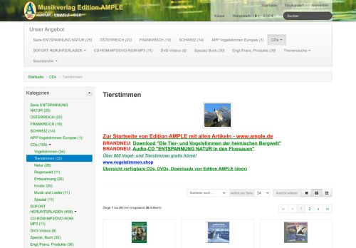Screenshot: tierstimmen.de - Erlebniswelt Natur-Umwelt-Tier & Kinder