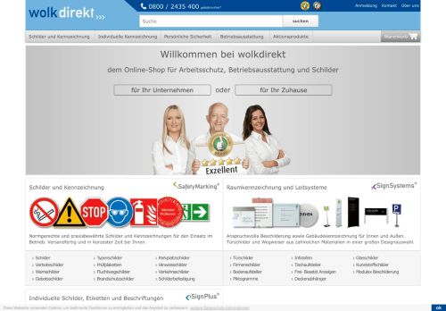 Screenshot: wolkdirekt.com - Schilder | Berufsbekleidung | Betriebsausstattung