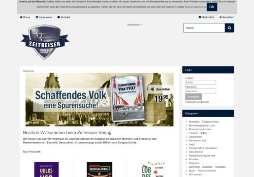 Screenshot zeitreisen-verlag.de - DVDs, Audio-Cds, Bücher & mehr ...