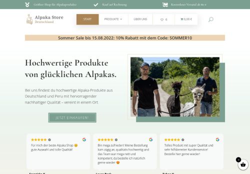 Screenshot Alpaka Store Deutschland