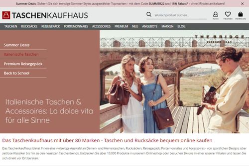 Screenshot Taschenkaufhaus.de Taschen, Rucksäcke und Reisegepäck