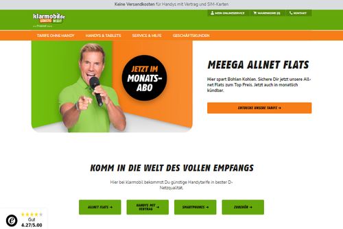 Screenshot klarmobil.de - Top-Smartphones, günstige Handytarife und Zubehör