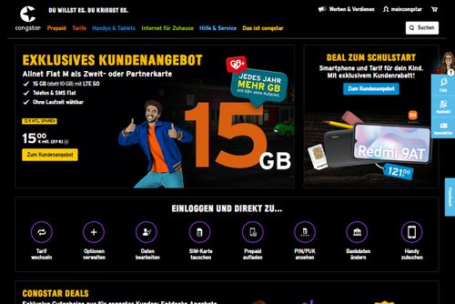 Screenshot congstar | Mobilfunk | Smartphones | LTE | Festnetz- und Handytarife
