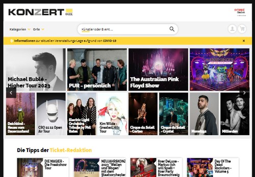 Screenshot Konzertkasse – Konzertkarten, Tickets und Eintrittskarten für Musicals, Konzerte, Festivals im Vorve