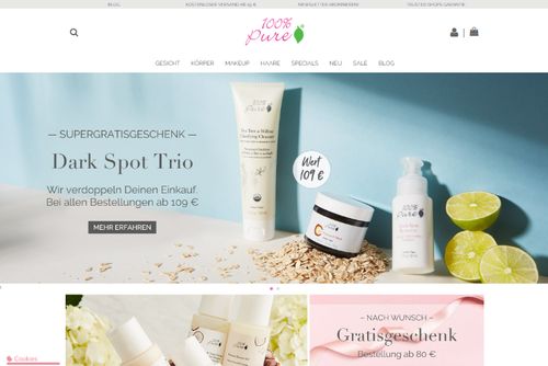 Screenshot 100% Pure - Vegane & Veggie Naturkosmetik | Bio MakeUp