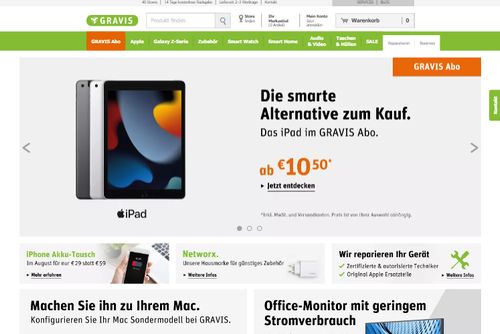 Screenshot GRAVIS Online Shop | Autorisierter Apple Händler | Apple iPad, Mac, iMac, MacBook und Zubehör bestel