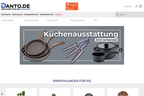 Screenshot Startseite | Online bestellen im Shop Danto.de, shoppen, kaufen, Onlineshopping